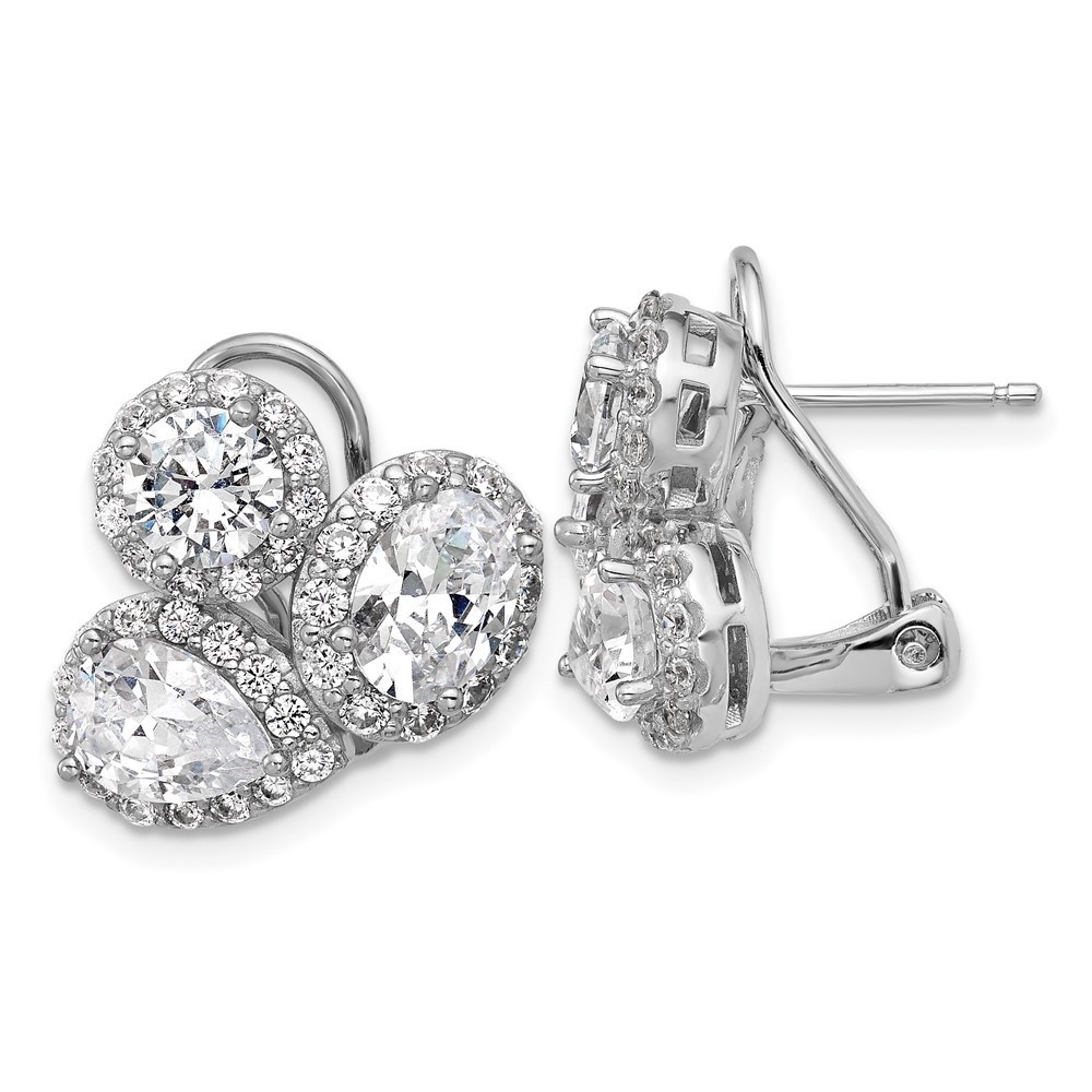 925 Sterling Silver Polished Fancy Multi-Cut Cz Halo Omega Back Earrings